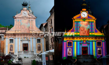 Illuminated church with mapped projectionl'architecture